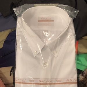 Men’s new button down white dress shirt. Gold Label Roundtree & York.Size 18/35